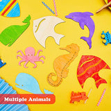 Unfinished Wood Cutouts Ocean Animals Wooden Paint Crafts for Kids Home Decor Ornament DIY Craft Art Project, Octopus, Shark, Whale, Dolphin, Seahorse, Fish, Starfish Shape(42 Pieces)