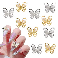 10 Pcs Metal 3D Alloy Butterfly Nail Charms Silver/Gold Diamond Art Gem Shiny Butterflies with Rhinestones DIY Nail Accessories Manicure Decoration for Women Girls Crystals Jewelry Nail Art Supplies