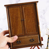 EatingBiting 1:12 Dollhouse Miniature Furniture Room Vintage Wooden Wardrobe for Bedroom Living Room Landscape, Doors and Drawers Can be Opened , Exquisite Workmanship Craft