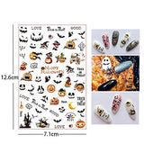 1500+ Patterns Halloween Nail Art Stickers Decals, Kalolary Self-adhesive DIY Nail Sticker Decals 3D Design Nail Decorations for Halloween Party Include Pumpkin/Bat/Ghost/Witch(12 Sheets)