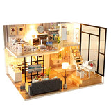 Dollhouse Miniature with Furniture, DIY Wooden Doll House Kit Plus LED and Music Movement, 1:24 Scale Creative Room Idea Best Gift for Children Friend Lover