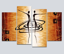 Wieco Art Large 4 Piece Modern Stretched and Framed Giclee Canvas Prints Abstract African Figures Dancing Oil Paintings Style Pictures on Canvas Wall Art for Living Room Bedroom Home Decorations