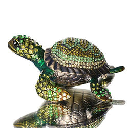 Waltz&F Diamond Turtles Hinged Trinket Box Hand-Painted Animal Figurine Collectible (Green)