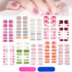 10 Sheets Nail Strips Nail Stickers Full Nail Wraps Nail Art Stickers Nail Wraps for Short Nails Nail Polish Stickers with Love Hearts Flowers Star Patterns for Women Birthday Summer Party Decorations
