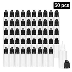 Eau 15ml LDPE Plastic Thin Tip Dropper Bottles, Small Empty Squeeze Dropper Bottles (50PCS, Black Caps), BPA Free