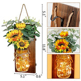 OurWarm Sunflower Mason Jar Sconces Wall Decor Set of 2 Rustic Wall Sconces Handmade Hanging Mason Jars with LED Fairy Lights for Home Kitchen Living Room Farmhouse Wall Decorations Lights