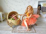 Miniature Baby Carriage, Wicker Doll Stroller Wheels. Handmade Dollhouse Pram