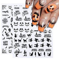 TailaiMei 9 Sheets Halloween Nail Stickers, Self-Adhesive Black Nail Art Decals for DIY Horror Nail Decorations (Black Style)