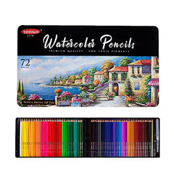 YOSOGO Premium Quality 72-Piece Watercolor Pencils Set for Drawing and Coloring in Tin Box