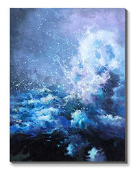 3Hdeko - Blue Abstract Canvas Wall Art Ocean Waves Painting Storm at Sea Prints Artwork with Hand-painted Embellishments 24x32 inch Modern Home Decor for Living Room Bedroom, Ready to Hang