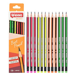 Weibo Striped Wood-Cased Pencils (Pack Of 12)- Pre-Sharpened,Assorted Colors,HB Lead With Eraser - Suitable For Kids, Art, Drawing, shading pencilsfting, Sketching & Shading