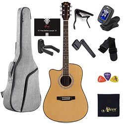 WINZZ Left Handed Guitar Full Size Acoustic Acustica Spruce Cutaway for Beginners Students Kids with Online Lessons, Advanced Kit, 41 Inches