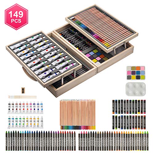 105 Piece Deluxe Wooden Art Set Crafts Drawing Supplies Painting