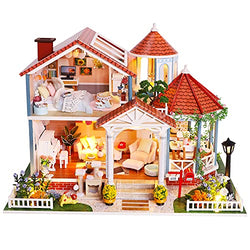 Spilay DIY Miniature Dollhouse Wooden Furniture Kit,Handmade Mini Modern Villa Model with Dust Cover & Music Box,1:24 Scale Creative Woodcrafts Toys for Adult Friend Lover Birthday Gift