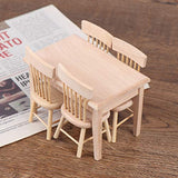 SUSHAFEN 5Pcs/Set Mini Dollhouse Furniture Toys Dining Table Chair Model 1:12 Dollhouse Miniature Wooden Furniture Miniature Toy Set Collection Accessories