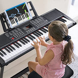 VEIYOUMO Keyboard Piano 61-Key, Piano Keyboard for Beginners, Music Keyboard with Microphone, Keynote Stickers and Music Stand