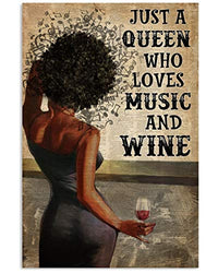 Snow Apparel - Funny Wine Poster Wall Art for Mother's Day Birthday - Black Girl Just A Queen Who Loves Music and Wine Satin Portrait Poster No Frame White (24" x 36")