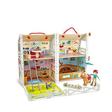 Hape HAP-E3409 Pony Ranch Barn Stable Club Playset Doll House with 2 Levels and Easy Carry Handle for Kids Ages 3 Years and Up