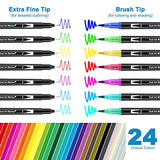 FAYOUCZ Dual Brush Marker Pens for Coloring ,24 Colored Markers ,Fine Point and Brush Tip Art Markers for Kids Adult Coloring Books, Bullet Journals Supplies,Planners,Note Taking, Coloring Writing