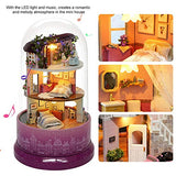 Dollhouse Miniature with Furniture, Romantic DIY Dollhouse Kit with Rotate Music Box, LED Light Miniature Dollhouse Kit for Kids, Friends, Girlfriends Birthday (Home)