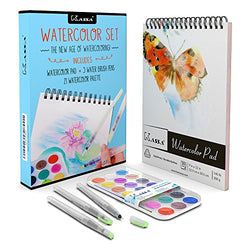 Watercolor Art Set - Water Brush Pens (3 Assorted Sizes), Cold Press Paper Pad (30 Sheets) &