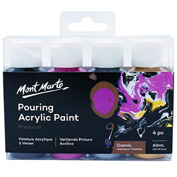 Mont Marte Premium Pouring Acrylic Paint, Cosmic, 4pc Set, 2oz (60ml) Bottles, Pre-Mixed Acrylic Paint, Suitable for a Variety of Surfaces Including Stretched Canvas, Wood, MDF and Air Drying Clay.