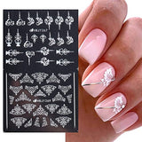 Flowers Nail Art Stickers Decal ,White Flowers Nail Stickers Nail Art Supplies 3D Retro Lace Flower Leaf Vine Geometric Self Adhesive Floral Nail Decals Wedding Nail Designs for Women Manicure Decorations(361-372 White)