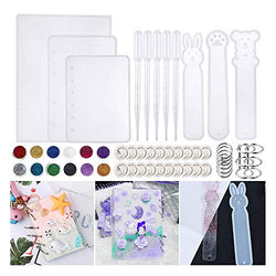 DoreenBow 51pcs Resin Molds Casting Silicone Molds for Notebook Cover A5 A6 A7 Silicone Bookmark Resin Mold with Book Rings for Resin Jewelry DIY