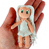 Crochet Doll 4 inch Articulated Blond Hair White Dress Green Eyes Miniature