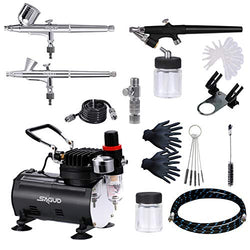 SAGUD Airbrush Kit with Compressor, Air Brush compressor with 3 Professional Air brushes for Painting,Gravity Feed and Siphon Feed Airbrush Gun for Cake, Nails, Body Art,Hobby.