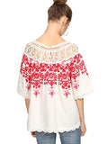 Romwe Women's Cold Shoulder Floral Embroidered Lace Scalloped Hem Blouse Top White Large