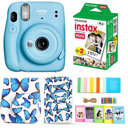 Fujifilm Instax Mini 11 Instant Camera - Sky Blue (16654762) | Butterfly Case | Butterfly Album | Instant Film Pack | Photo Frames