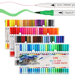 Dual Tip Marker Pens 100 Colors, Magicfly Watercolor Dual Brush Pen with Fineliner Tip 0.4 and