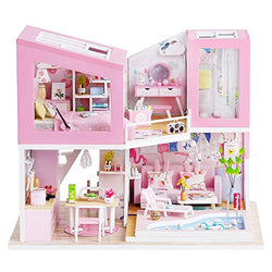 Spilay Dollhouse DIY Miniature Wooden Furniture Kit,Mini Handmade Villa Craft Model Plus with LED & Music Box,1:24 Scale Creative Doll House Toys for Teens Adult (First Love)