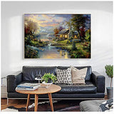 Thomas Kinkade Landscape Oil Painting Farmhouse Maison Mountain Lake Nature Canvas Prints Home Decor -24x36 inch No Frame