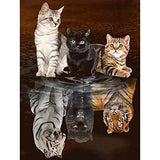 LFMU 5D Full Round Diamond Painting Kit, Adult DIY Art Rhinestone Painting Reflection Cat Animal Akit Embroidery Artist Home Decoration 14x18 inches