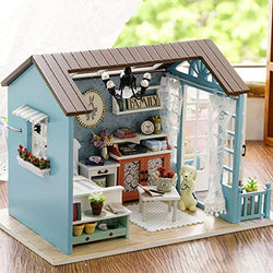 Dollhouse DIY Miniature Room Set, Kecheer DIY Dollhouse Wooden Room Assemble Kit Home Decoration Miniature House ModelBuilding Toys - Christmas Birthday Gifts for Boys Girls Women Friends (Blue Time)