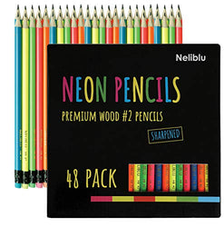 Cool Bulk Neon Pencils - #2 Pre-Sharpened Non-Toxic Wood Pencils for Kids and Adults with Latex Free Erasers - 48 Pack - Incredible Value
