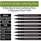 Hand Lettering Pens, 8 Size Caligraphy Brush Pens Art Markers Black Ink Set for Beginners Writing, Sketching, Drawing, Cartoon, Caricature, Illustration, Scrapbooking, Bullet journaling