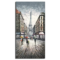 Modern Canvas Wall Art ,Hand-Painted Paris Eiffel Tower Canvas Painting,Home Decor for Living Room Ready to Hang 24x48inch