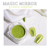 Green Chrome Nail Powder, 2 Jars Nail Art Magic Mirror Powder Chrome Pigment Powder Green Apple Raisins Chrome Nail Powder Manicure Tips with Sponge Applicators