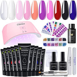 Poly Gel Nail Kit with UV Lamp, 10 Colors Quick Nail Extension Gel Builder, Rhinestone, Cat Eye Ombre Nail Stickers, Slip Solution, Complete Poly Gel Starter Kit for DIY Manicure