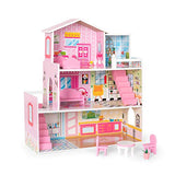 ROBUD Wooden Dollhouse with Furniture, Doll House Playset for Kids Girls, Gift for Ages 3 Years