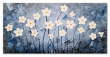 Yihui Arts Blue Canvas Wall Art Hand Painted 3D White Flower Oil Paintings Gallery Wrapped Pictures for Living Room Bedroom Fireplace Decoration