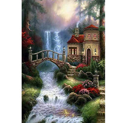 5D Full Drill Diamond Painting Kit, Country Landscape Rhinestone Embroidery Paintings Pictures Arts Craft for Home Wall Decor, 12 X 16 Inch(Waterfall)