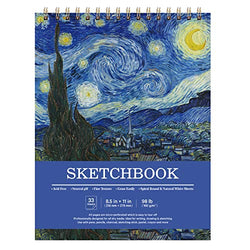 Sketch Book - Spiral Bound Sketch Pad, 8.5" x 11", 33 Sheets, 98 lb/160 GSM, Durable Sketchbook for Professional Kids, Artists and Amateurs, Use with Pens, Pencils, Sketching Stick