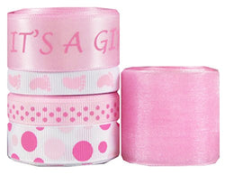 HipGirl Pink Ribbon for Crafts 25 Yards It's a Girl Baby Shower 3/8" - 1.5" Grosgrain, Satin,