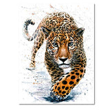 A Cup of Tea Leopard Painting Canvas Print Wild Animal Picture Modern Wall Art for Home office Living Room Walls Decor Artwork, Stretched and Framed, 12x16 inch