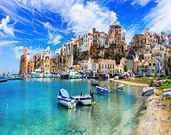 MQPPE Landscape 5D DIY Diamond Painting Kits, Castellammare Del Golfo Beautiful Coastal Town in Sicily Italy Full Drill Painting Arts Set Craft Canvas for Home Wall Decor Adults Kids, 12" x 16"