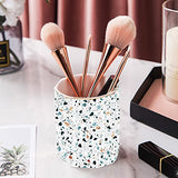 LEAZUL Pen Holder, Makeup Brush Holder Ceramic Shiny Gold Terrazzo Marble Stone Pattern Pencil Cup for Girls Kids Women Durable Stand Desk Organizer Storage Gift for Office, Classroom, Home Light Blue